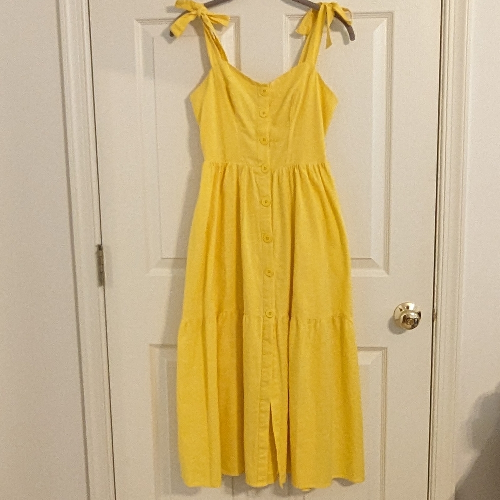 Urban Outfitters  Positano Tie-Shoulder Yellow Sundress